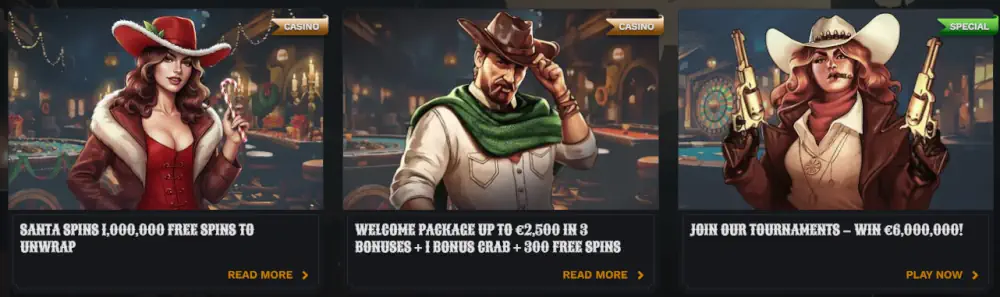 Wildsino welcome bonus package and Santa Spins promotional offers